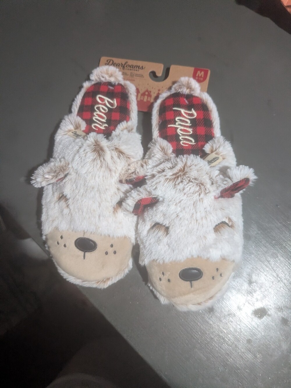 Dearfoams Papa Bear Slip On Slippers Size Medium (9-10) NWT